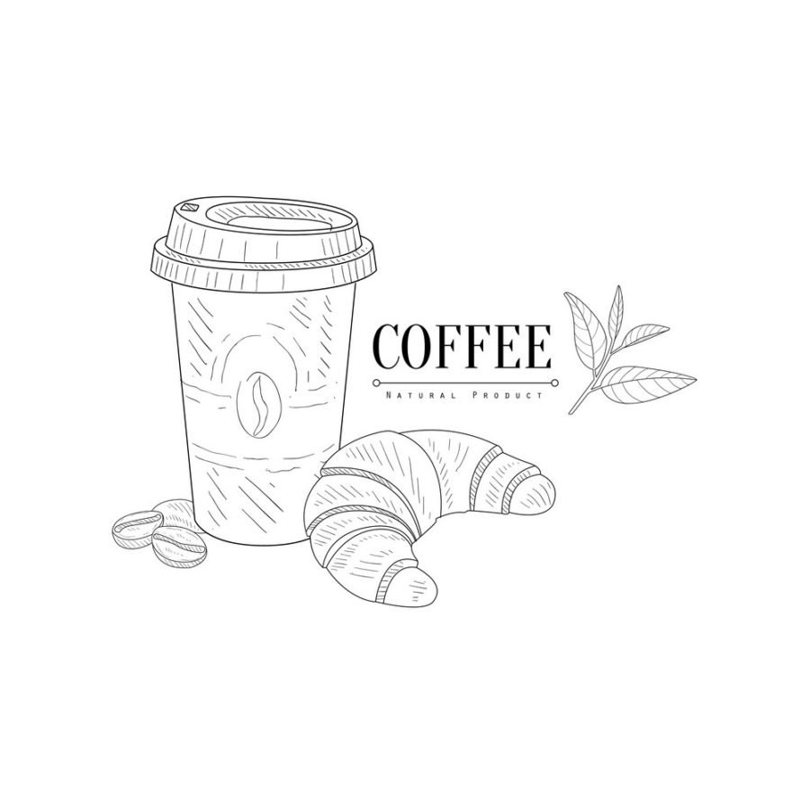 Стаканчик кофе круассан рисунок