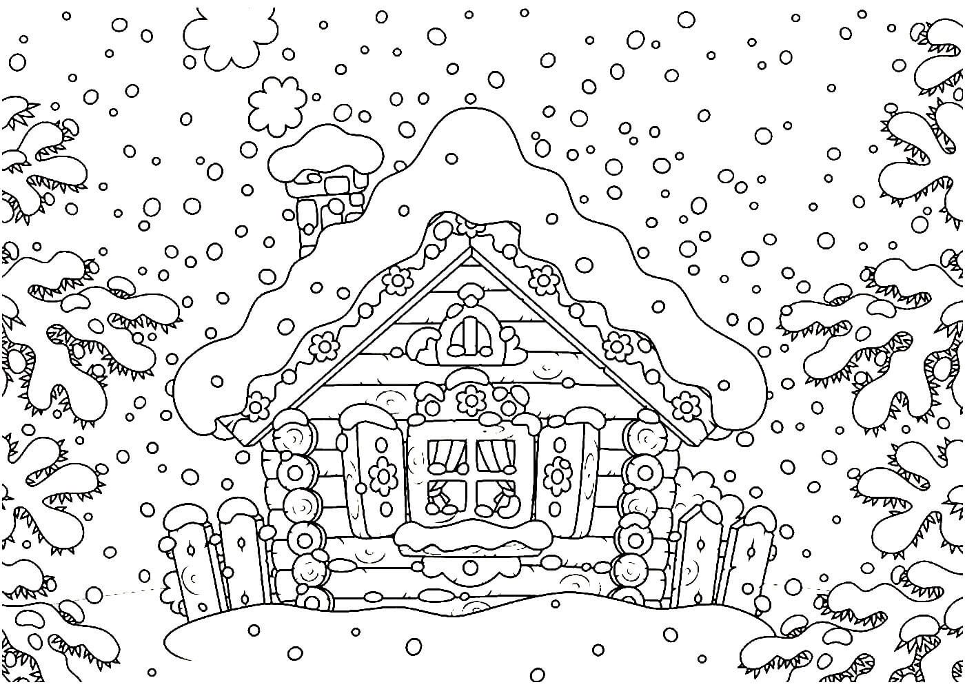 Раскраска сказочный зимний домик