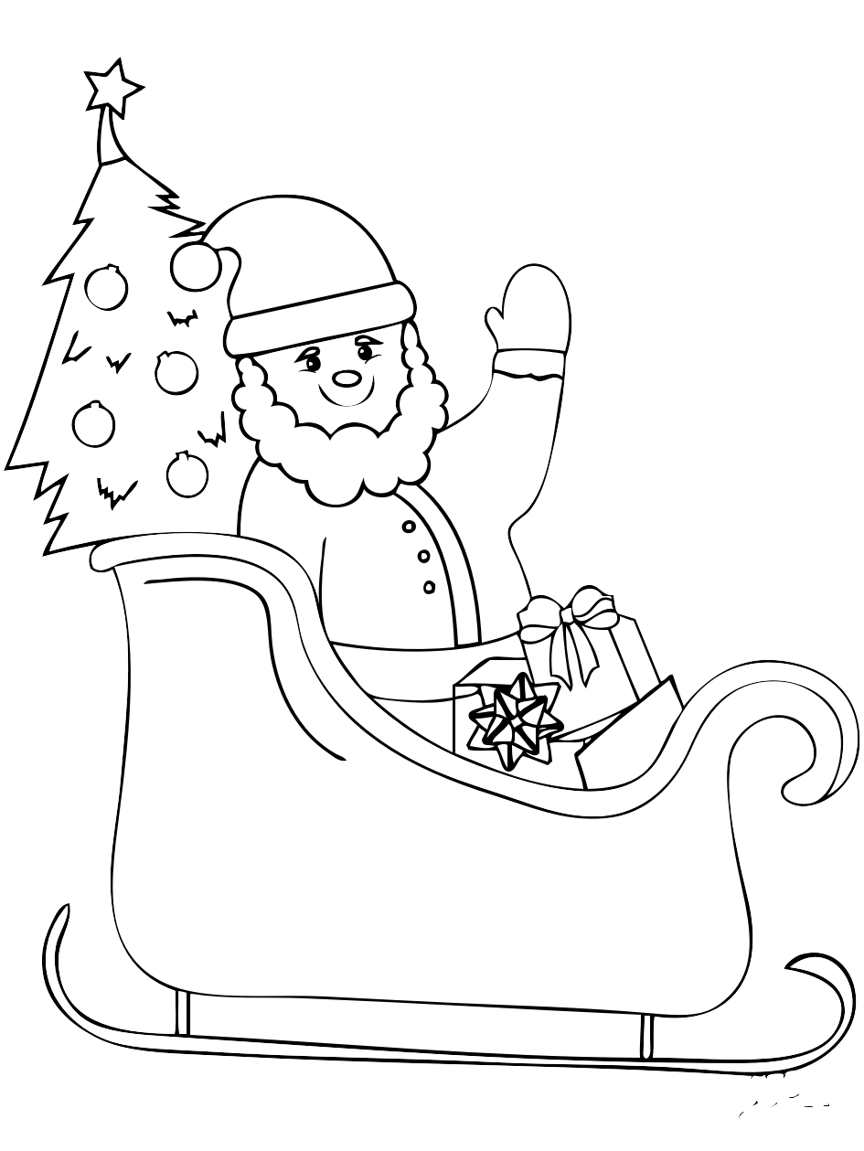 Сани Деда Мороза раскраска для детей