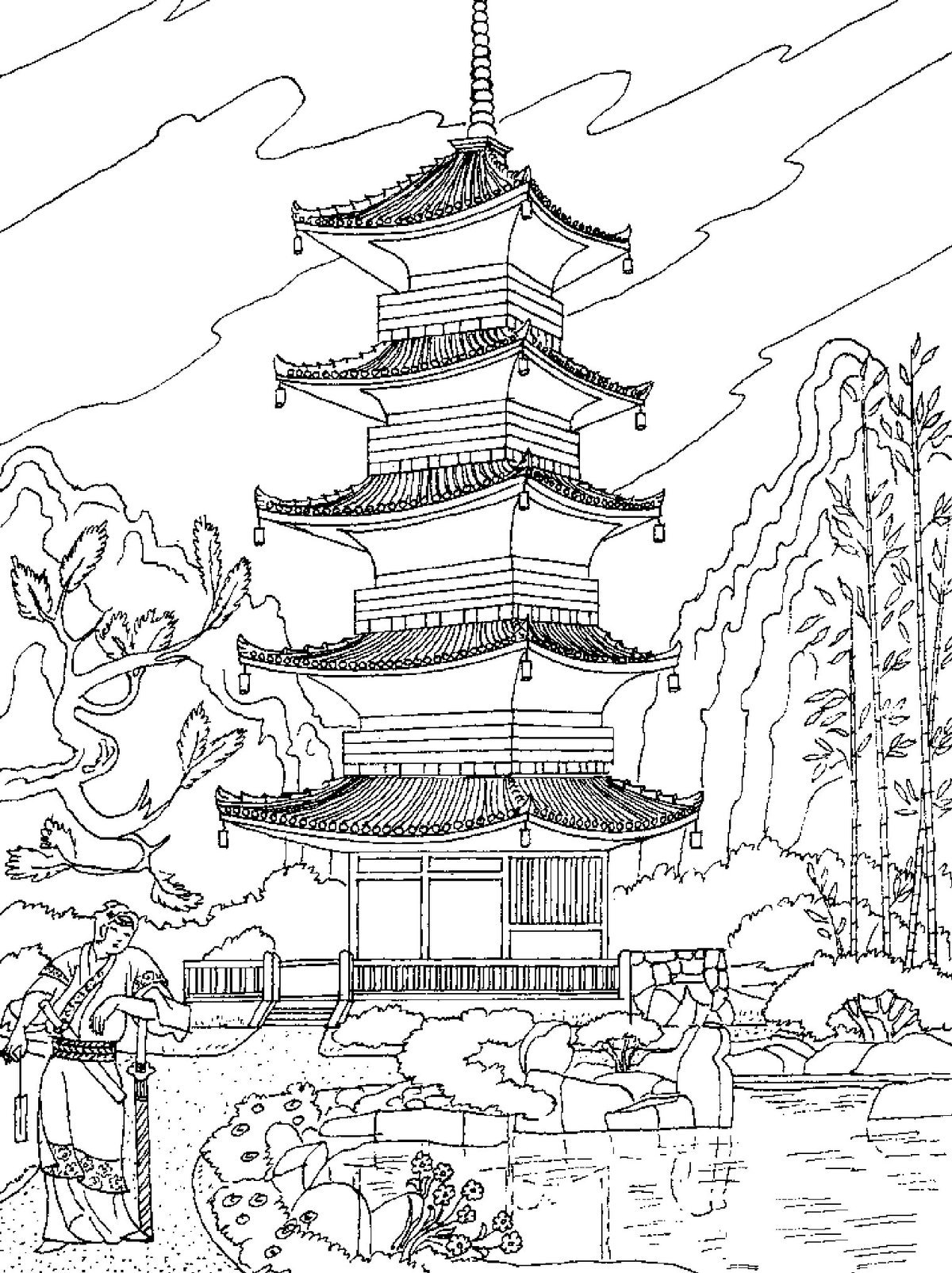 Иллюстрация буддистский храм в Японии