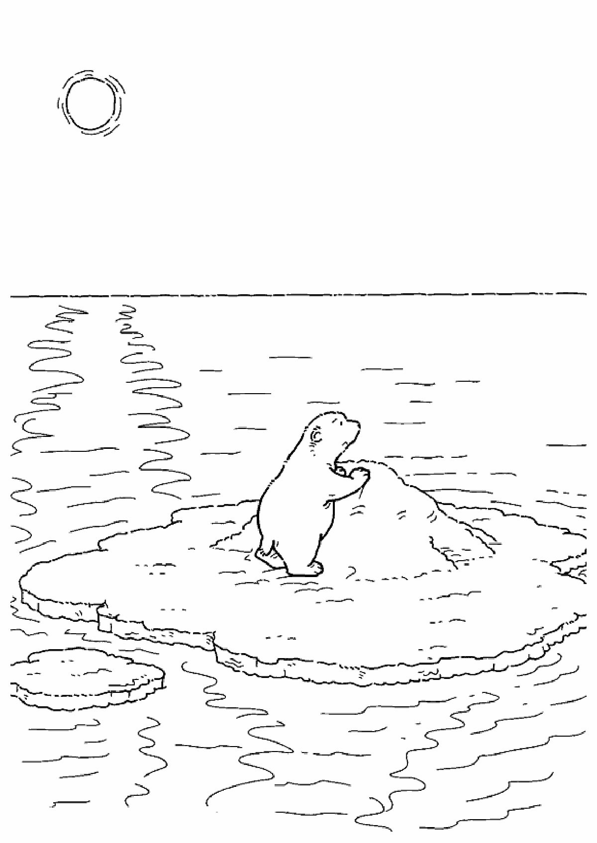 Белый медведь на льдине раскраска для детей