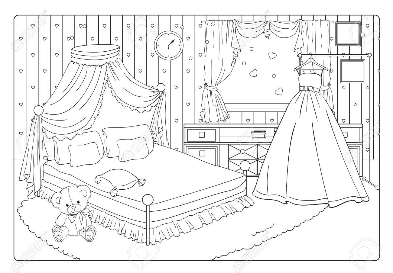 Раскраска спальня принцессы