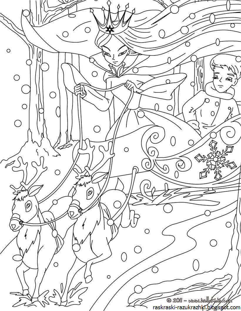 Раскраска к сказке Снежная Королева. Раскраска Снежная Королева из сказки. Нарисовать иллюстрацию к сказке снежная королева