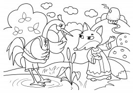 Сказка лиса и журавль раскраска для детей