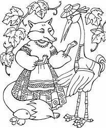 Раскраска к сказке лиса и тетерев