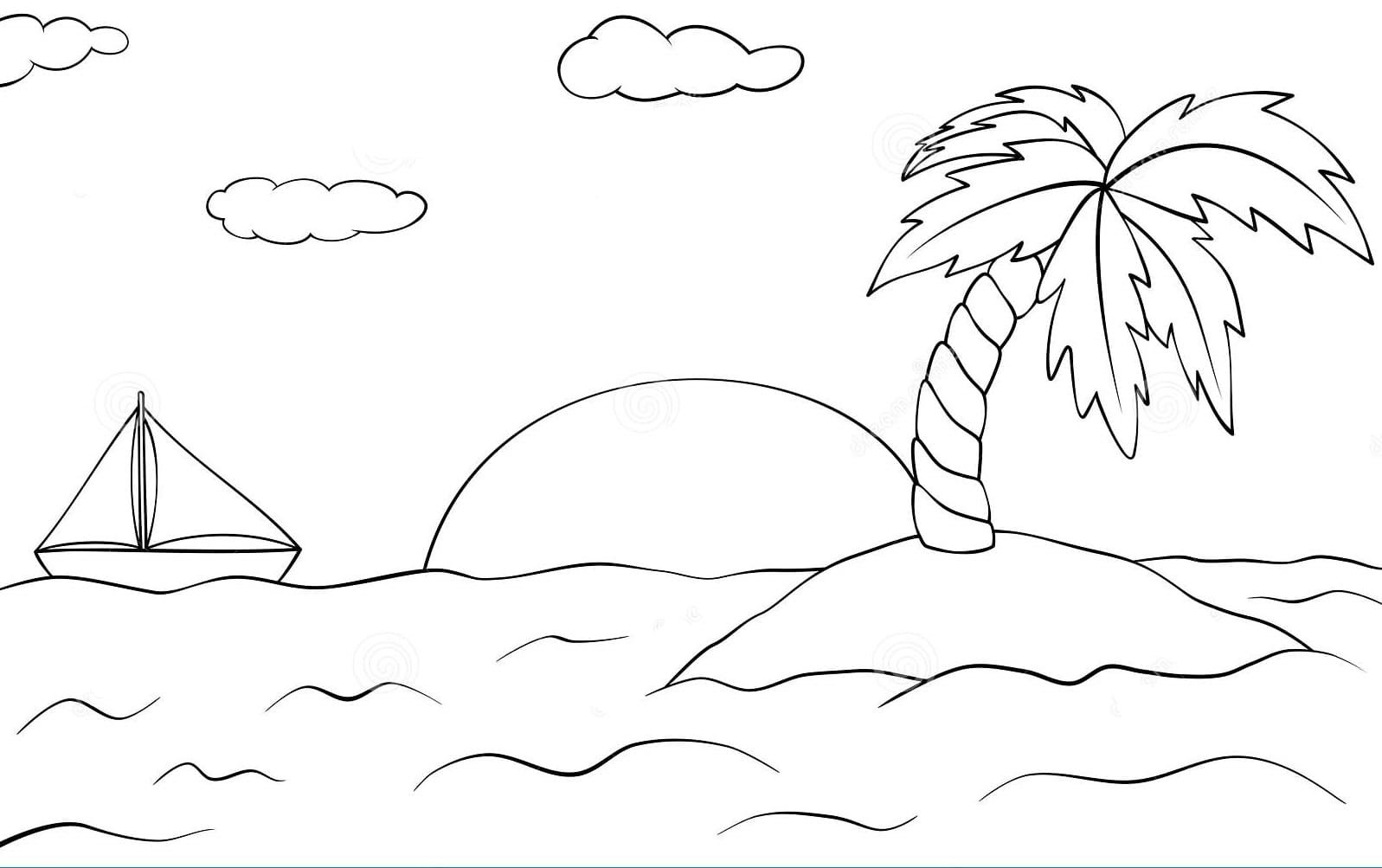 Раскраска остров с пальмой для детей