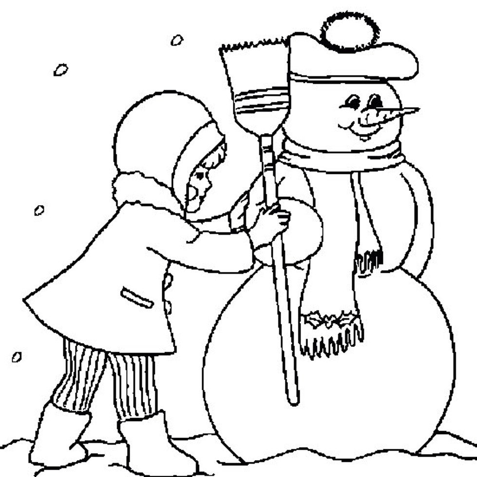Зимние раскраски для детей Снеговик