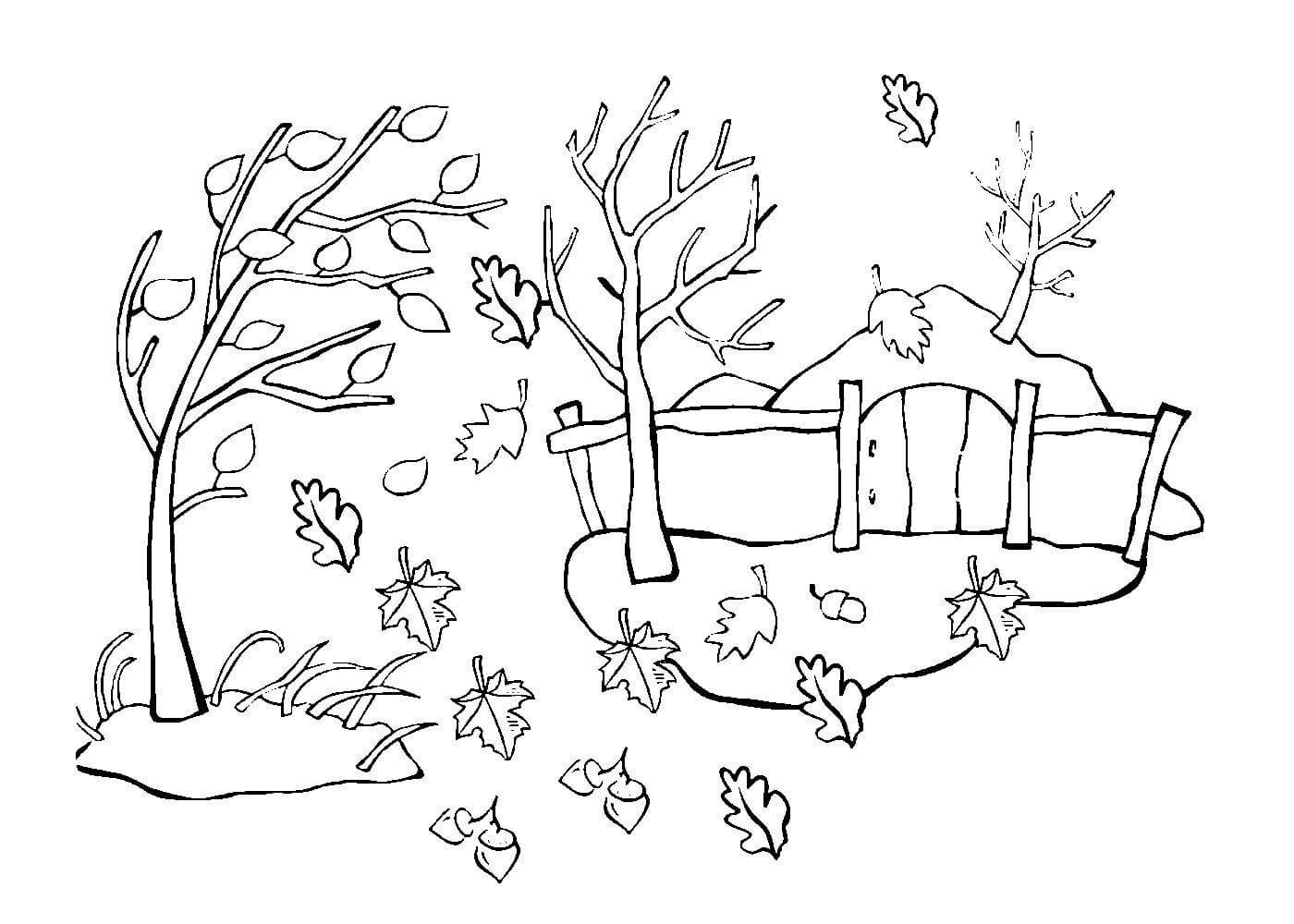 Осенний пейзаж раскраска для детей