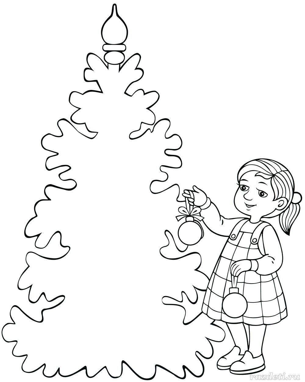 Раскраска девочка наряжает елку