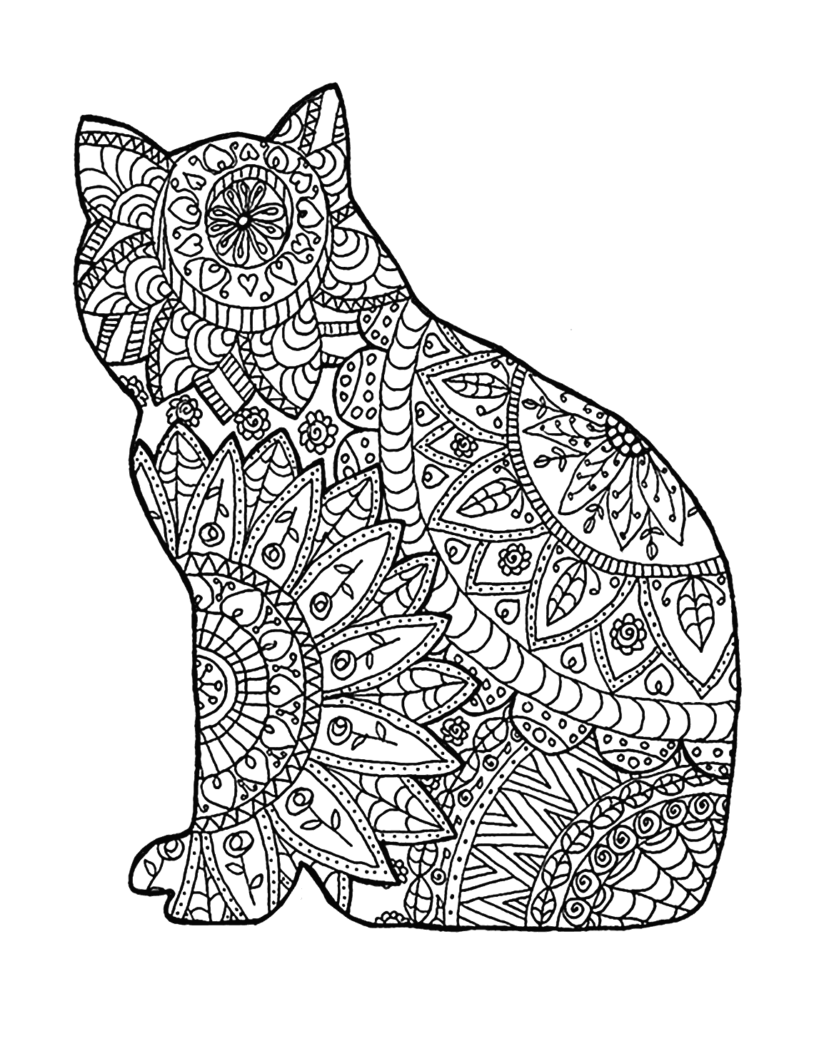 Раскраска Мандала кошка