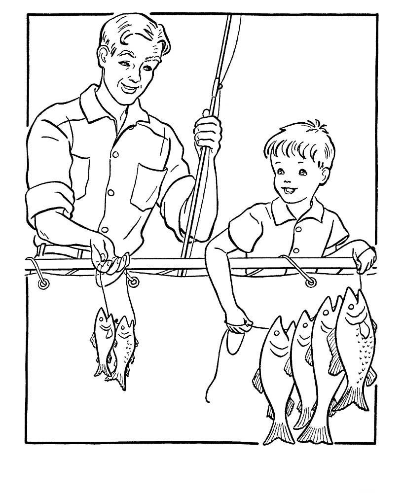 Раскраска мальчик на рыбалке