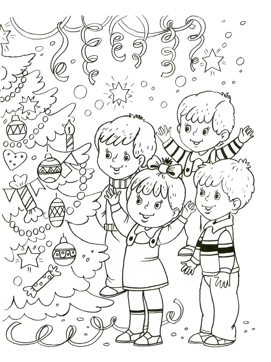 Раскраска праздник новый год в школе для детей
