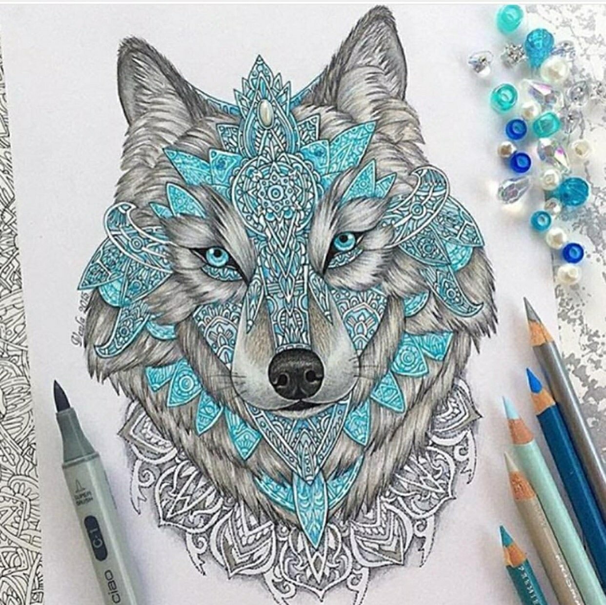 Волк раскраска сложная