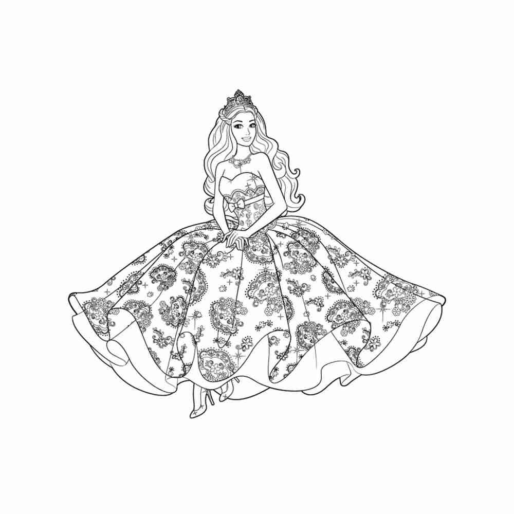 Раскраска для девочек принцессы в красивых платьях Барби