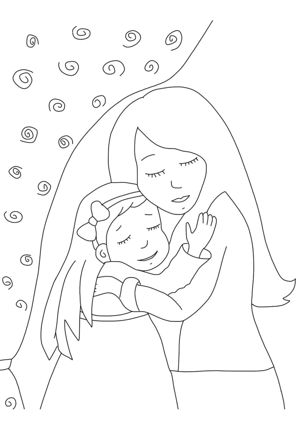 Раскраска мама с ребенком на руках