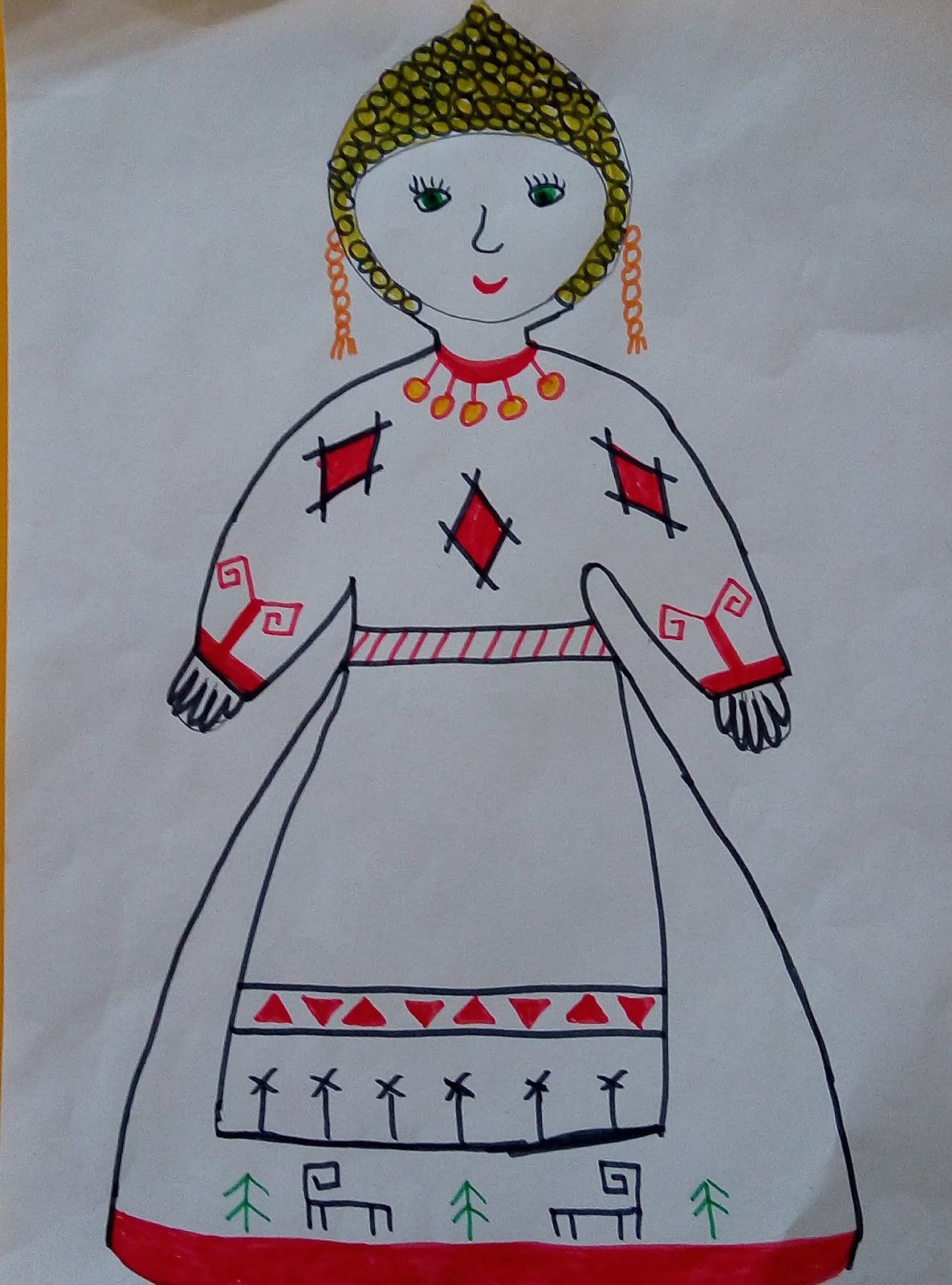 Кукла в народном костюме рисование