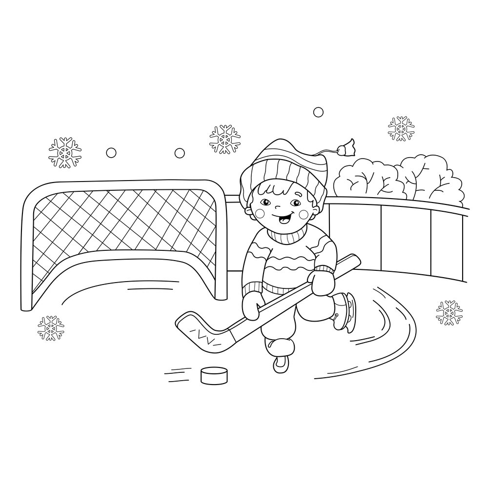 Зимние забавы хоккей раскраски для детей