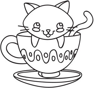Раскраска котик в чашке