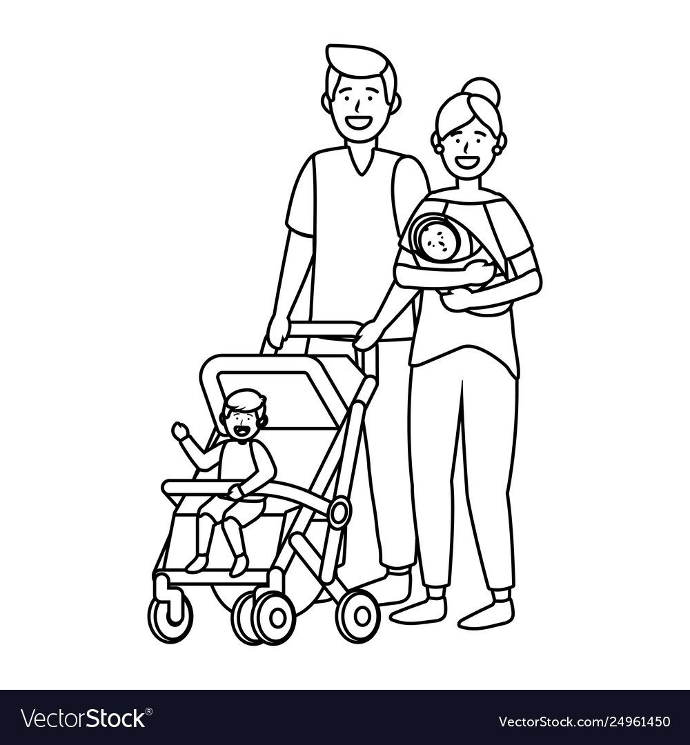 Раскраска семья с коляской