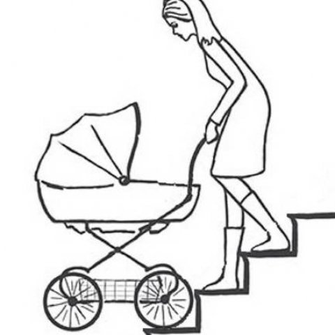 Как спускать коляску по лестнице с ребенком. С коляской по лестнице. Спуск коляски по лестнице. Спускать коляску по ступенькам с ребенком. Раскраска коляска.