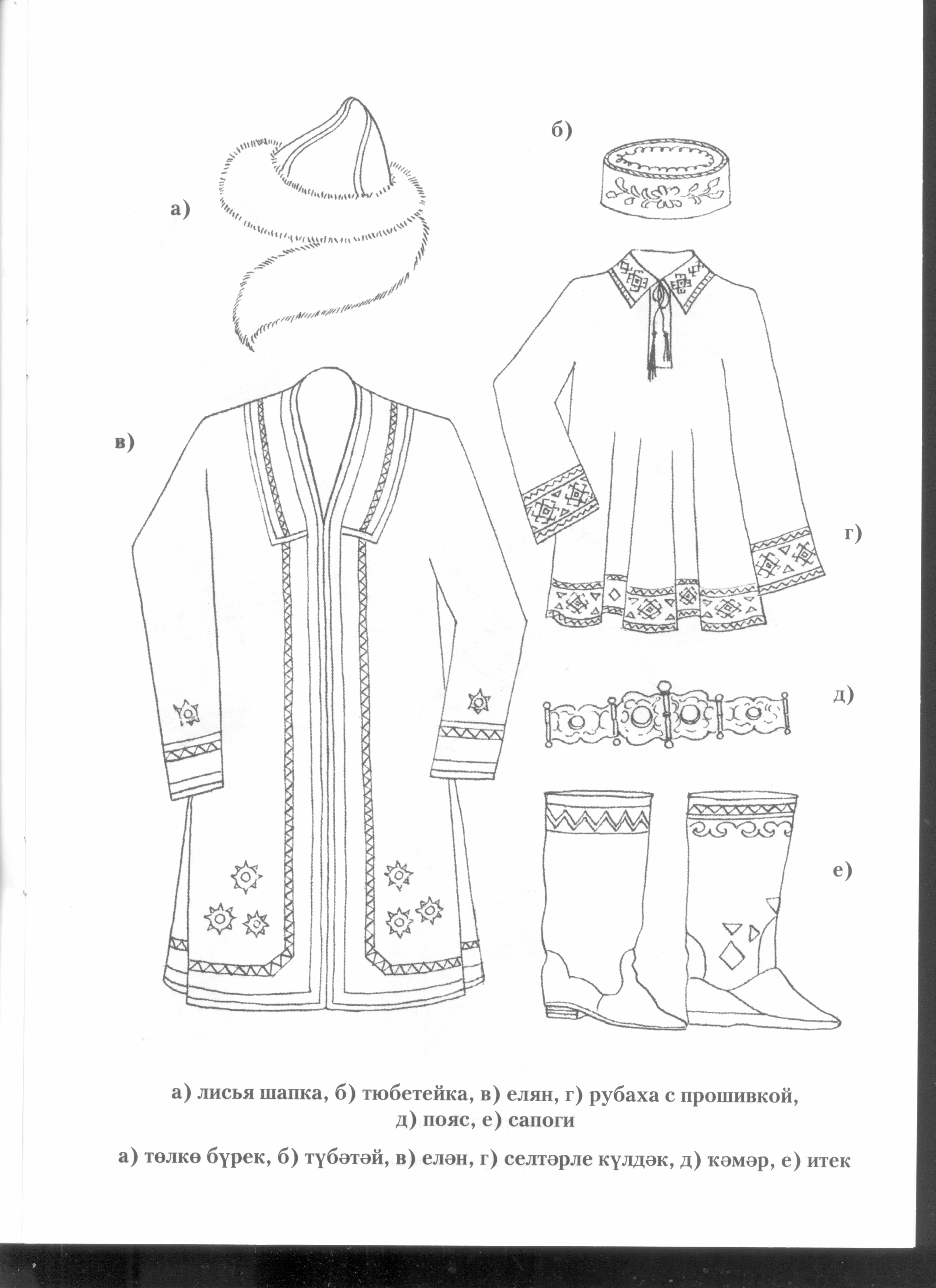 Башкирская Национальная одежда башкир раскраска