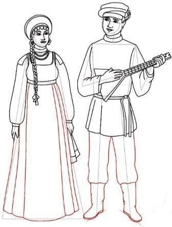 Девушки в русских народных костюмах для раскрашивания