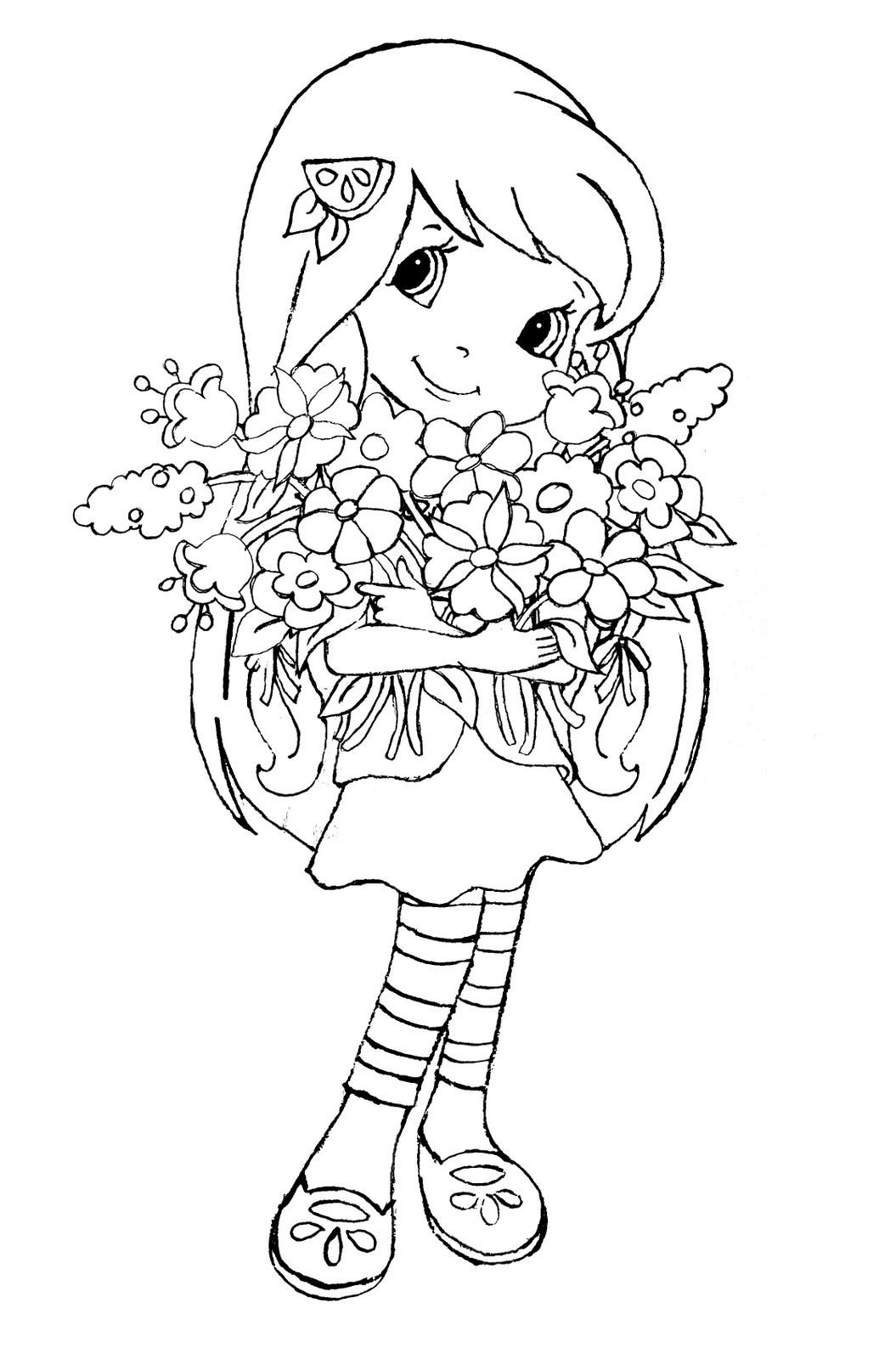 Раскраска девочка с цветами