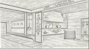 Внутренний вид избы раскраска