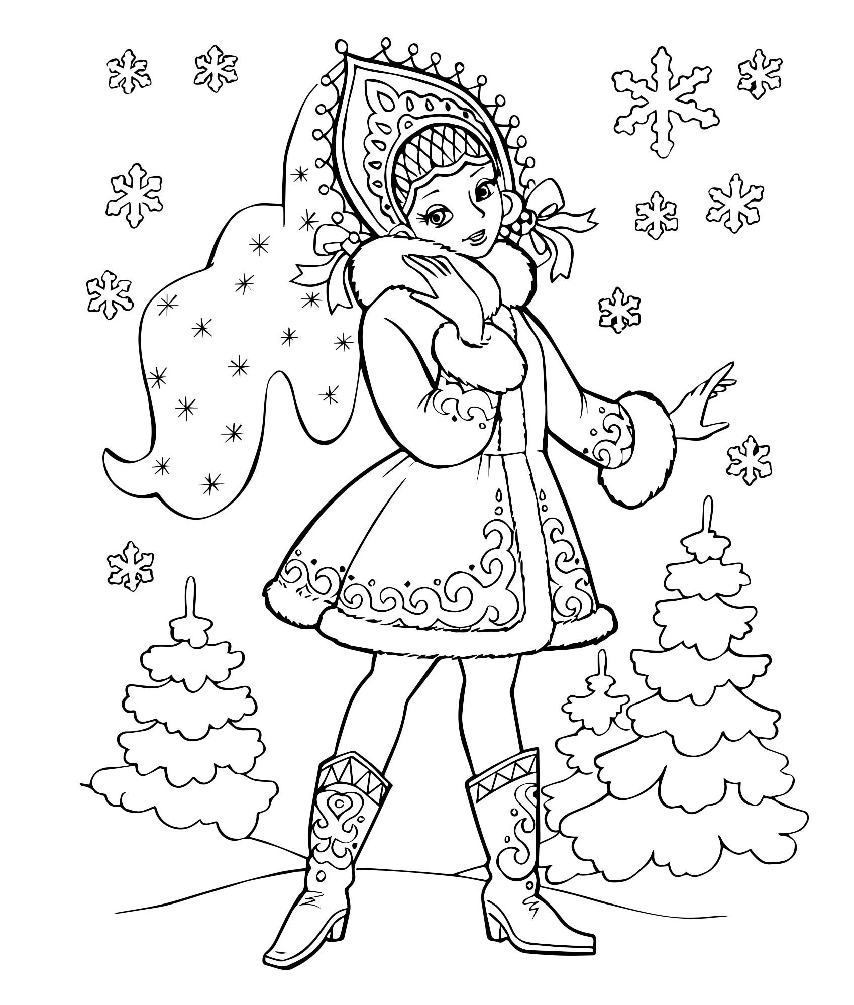 Рисунок снегурочка раскраска для детей