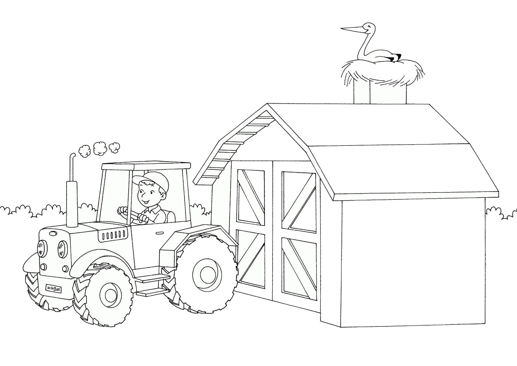 Раскраска ферма с трактором для детей