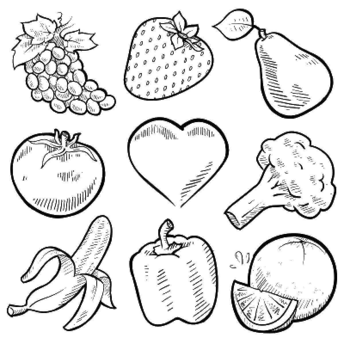 Эскизы фруктов и овощей