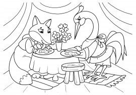 Раскраска к русской народной сказки лиса и журавль