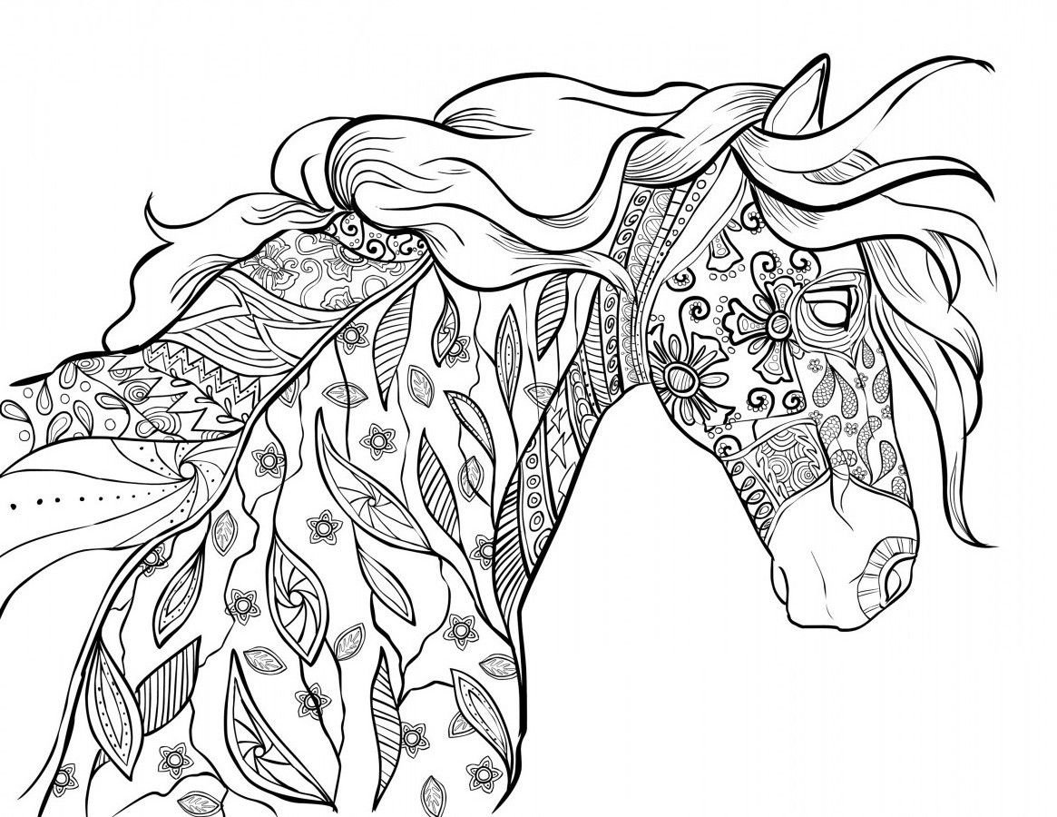 Антистресс раскраска лошадь красивая