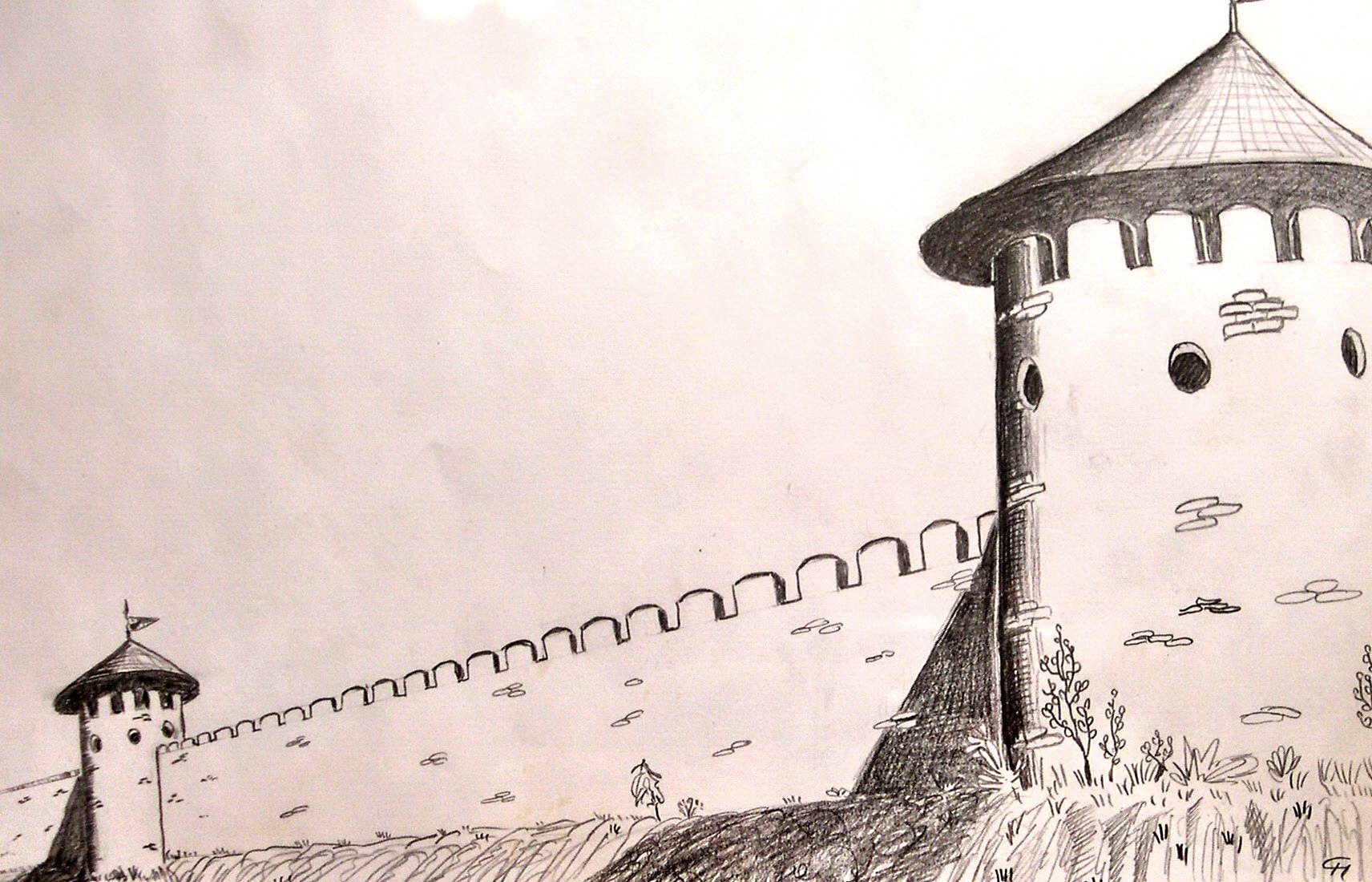Крепостная стена Смоленск рисунок карандашом