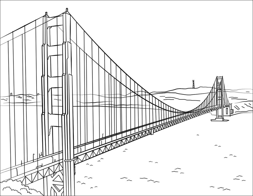 Мост золотые ворота Сан-Франциско раскраска