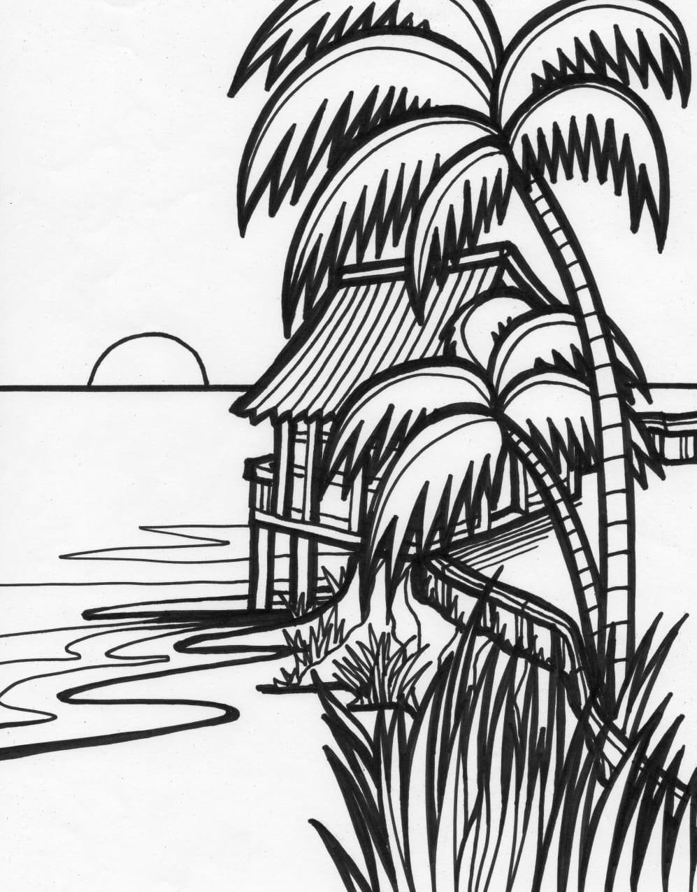 Раскраска пейзаж пальмы
