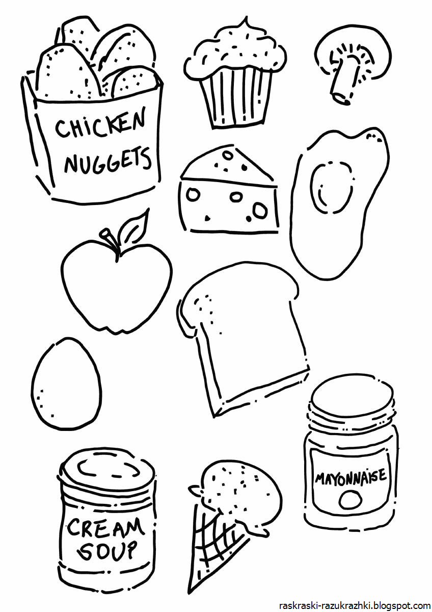 Картинки еды распечатать. Раскраска продукты. Раскраска продукты питания для детей. Продукты раскраска для детей. Продукты рисунок для детей раскраска.