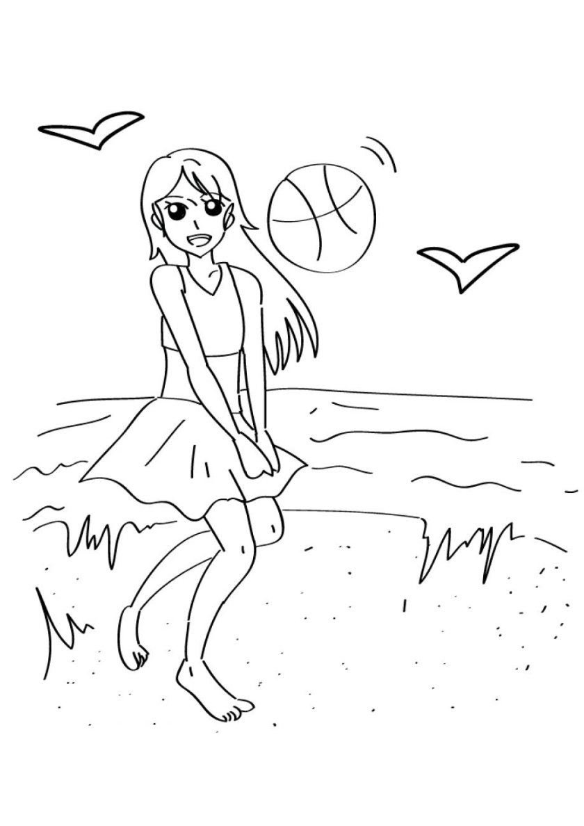 Раскраска девушки на пляже