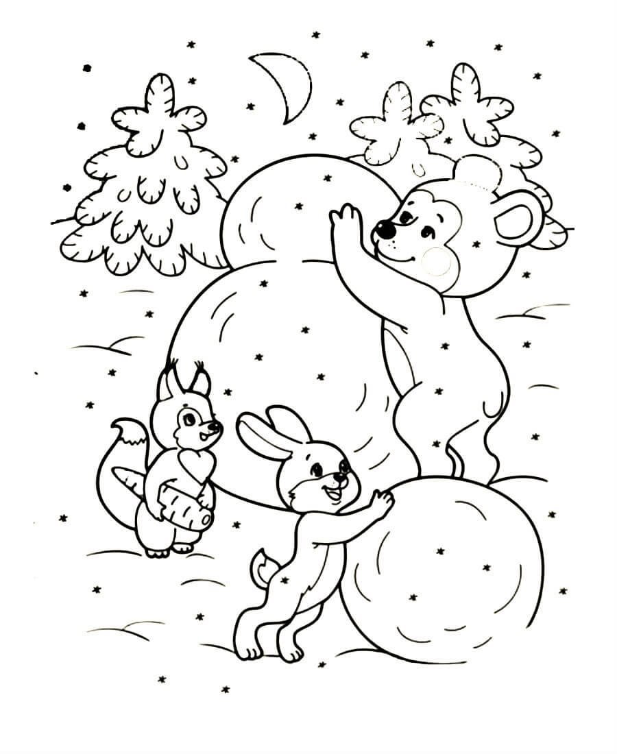 Новогодние зверюшки раскраска для детей