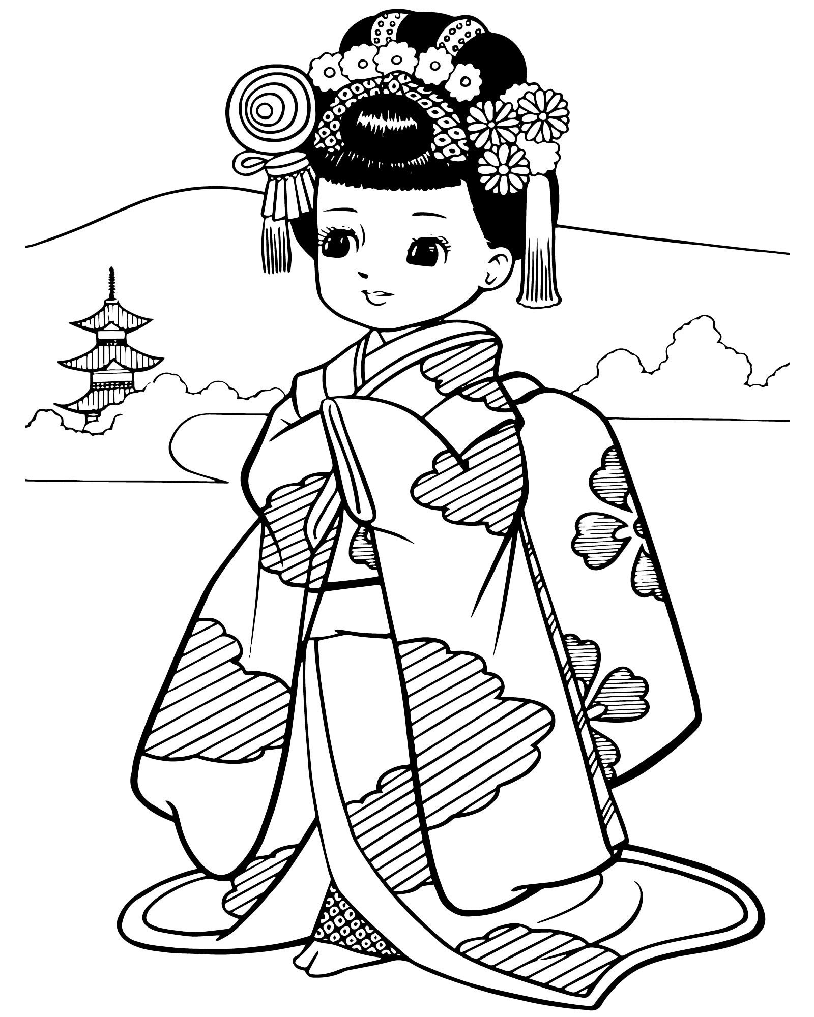 Кимоно раскраска для детей