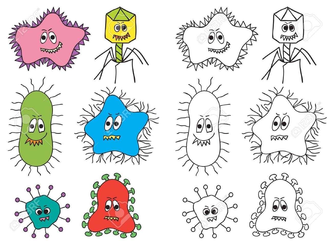 Раскраски микробы и вирусы