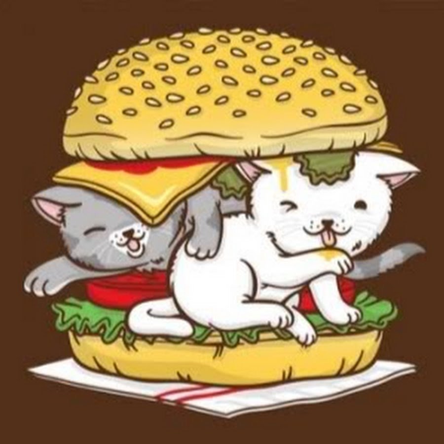 Котик с бургером рисунок раскраска