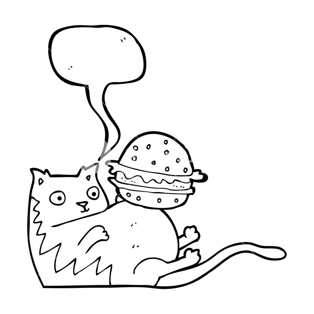 Раскраска кот на гамбургере