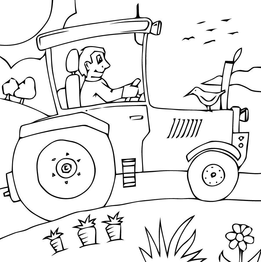 Раскраска тракторист на тракторе