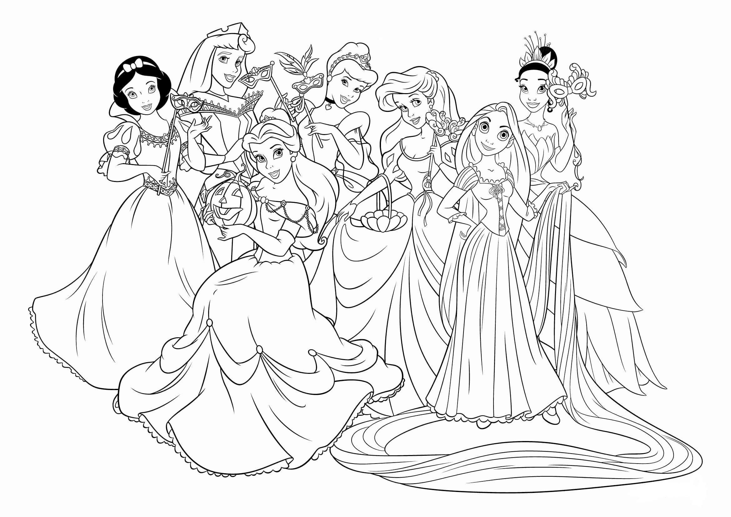 Раскраска много принцессы Дисней