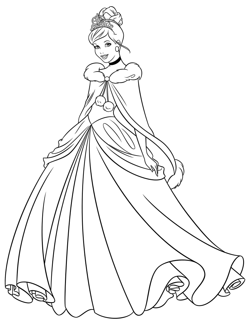 Раскраски принцессы Диснея Ариэль в платье