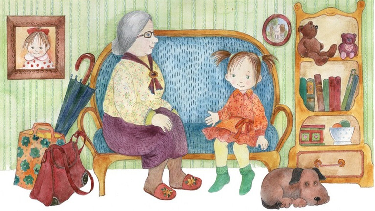 Бабушка читает стихотворение. Бабушка рисунок. Бабушка рисунок для детей. Девочка с бабушкой. Бабушка с внуками рисунок.
