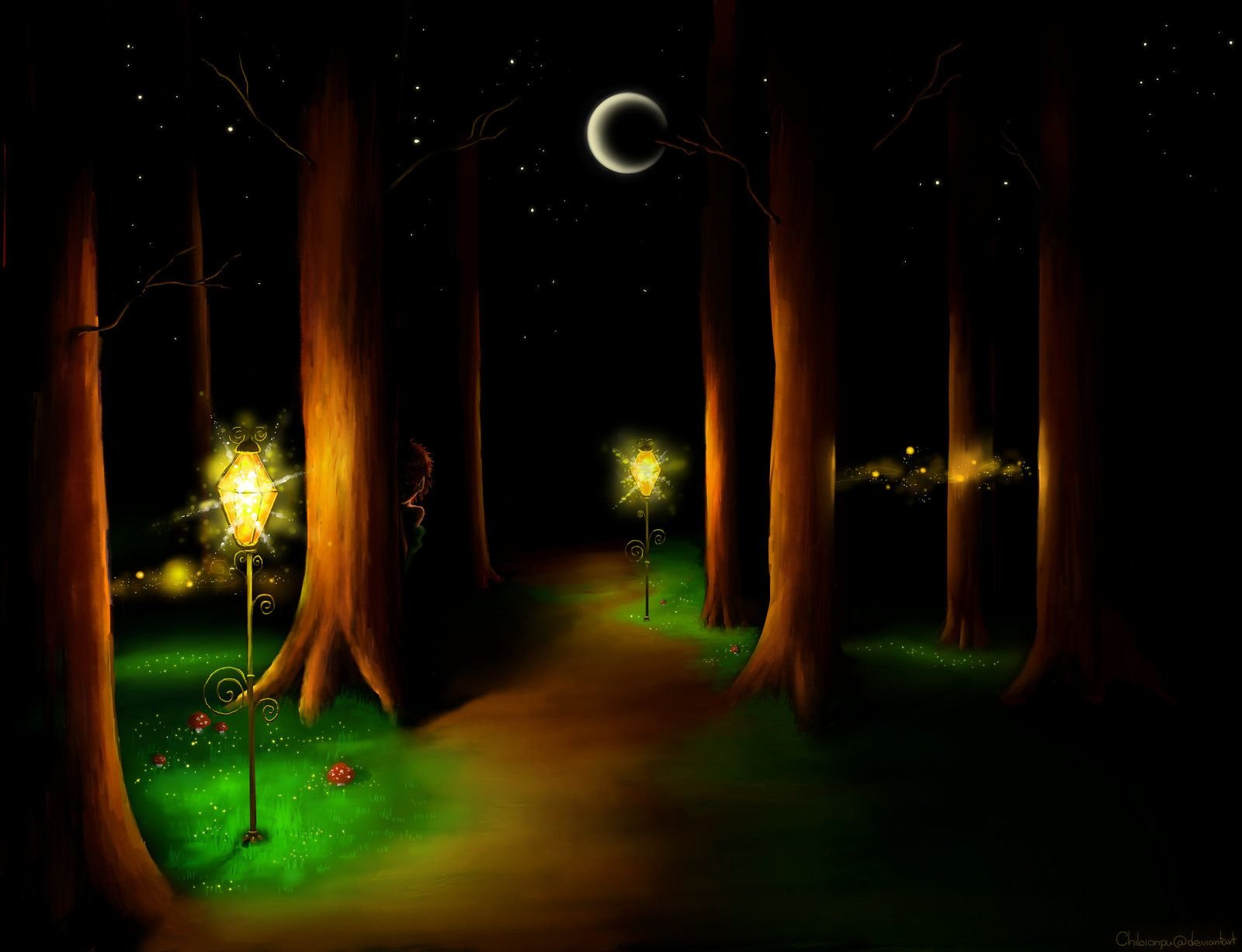 Ночной лес мультяшный
