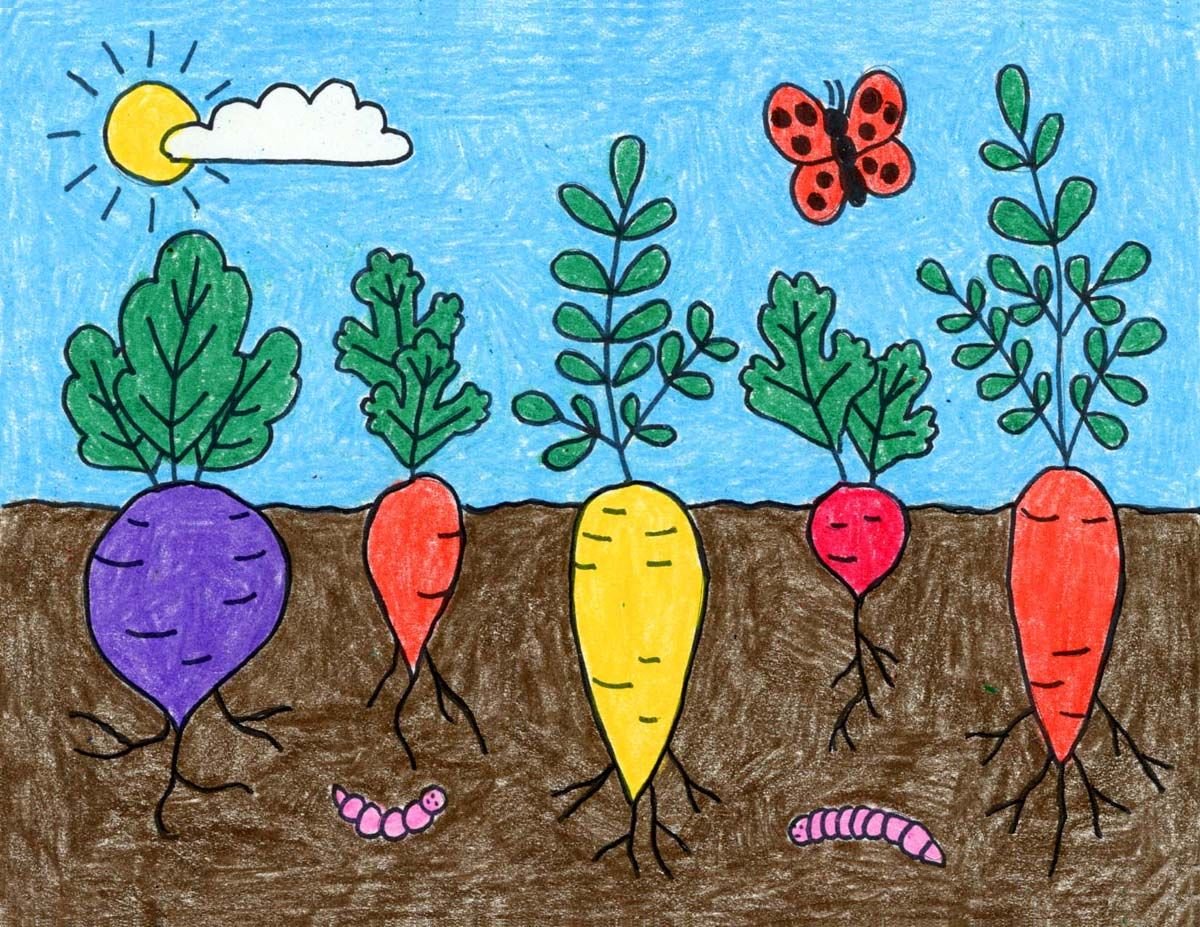 Рисование красками овощи на грядке