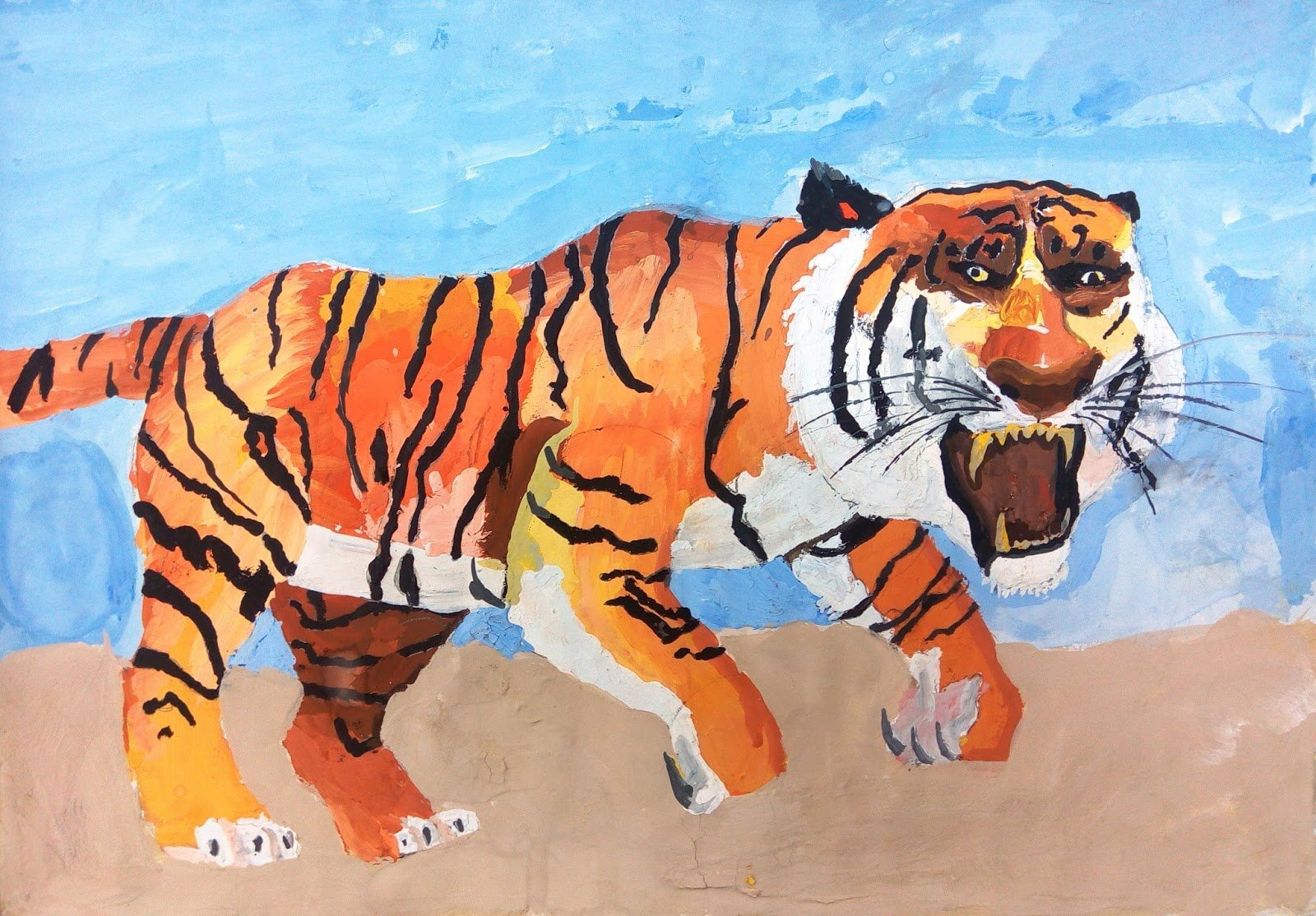 Тигр рисунок гуашью для детей